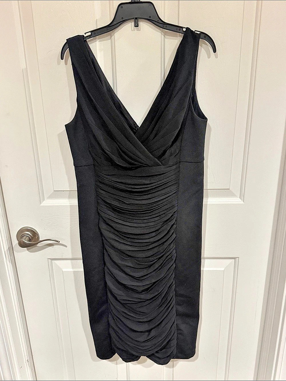 White House Black Market Black Ruched Mini Dress b38